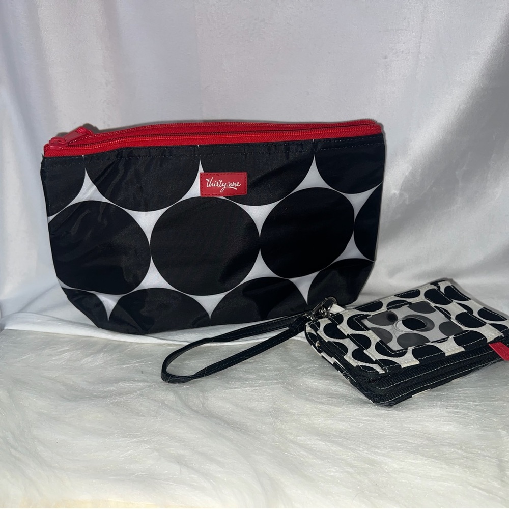 Thirty-One trendy  Black and White Polka Dot Women's Bag & Wristlet
Set